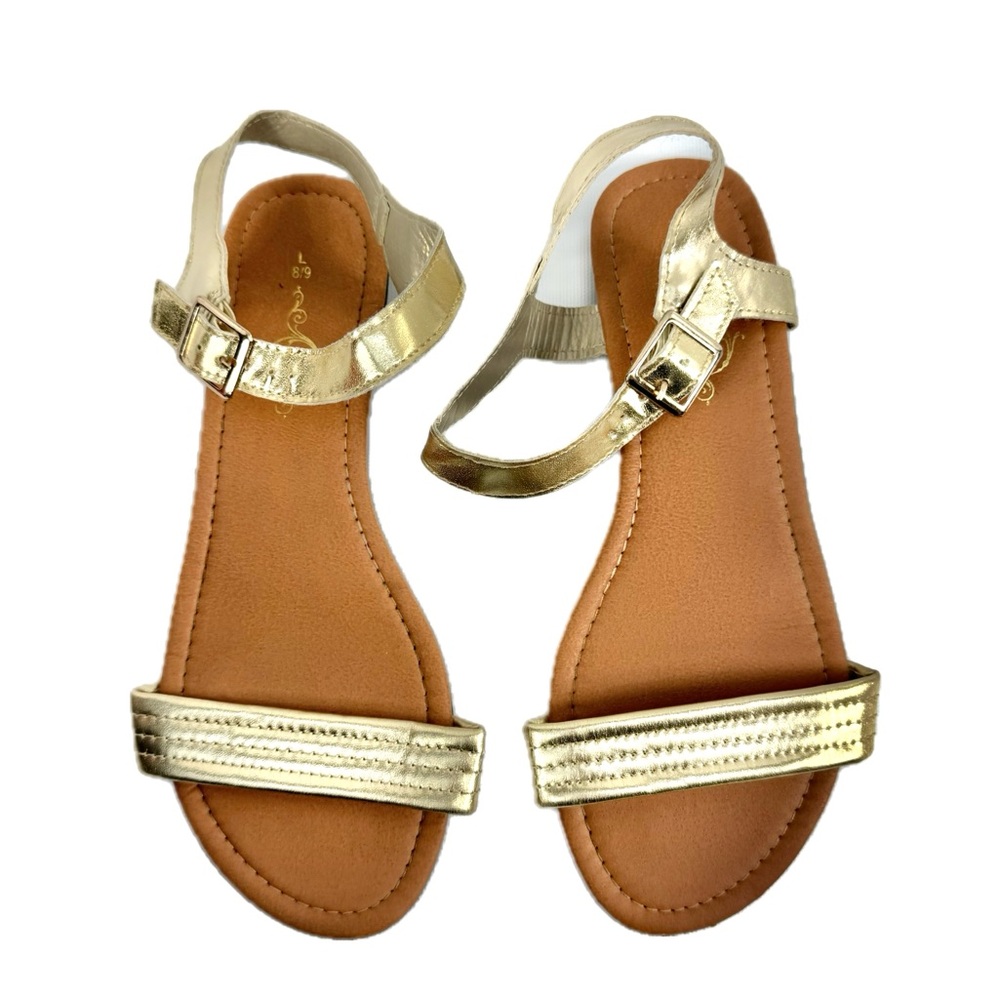 Gold Flat Ankle Strap Sandals